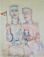 Mann mit Wimpel, Fau mit Glas, Leinwand 2020, 70 x 90 cm.jpg